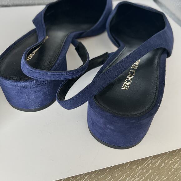 VERONICA BEARD CECILE BLUE BLACK LEATHER SUEDE LOW HEEL SLING SIZE 7.5 - Picture 2 of 5